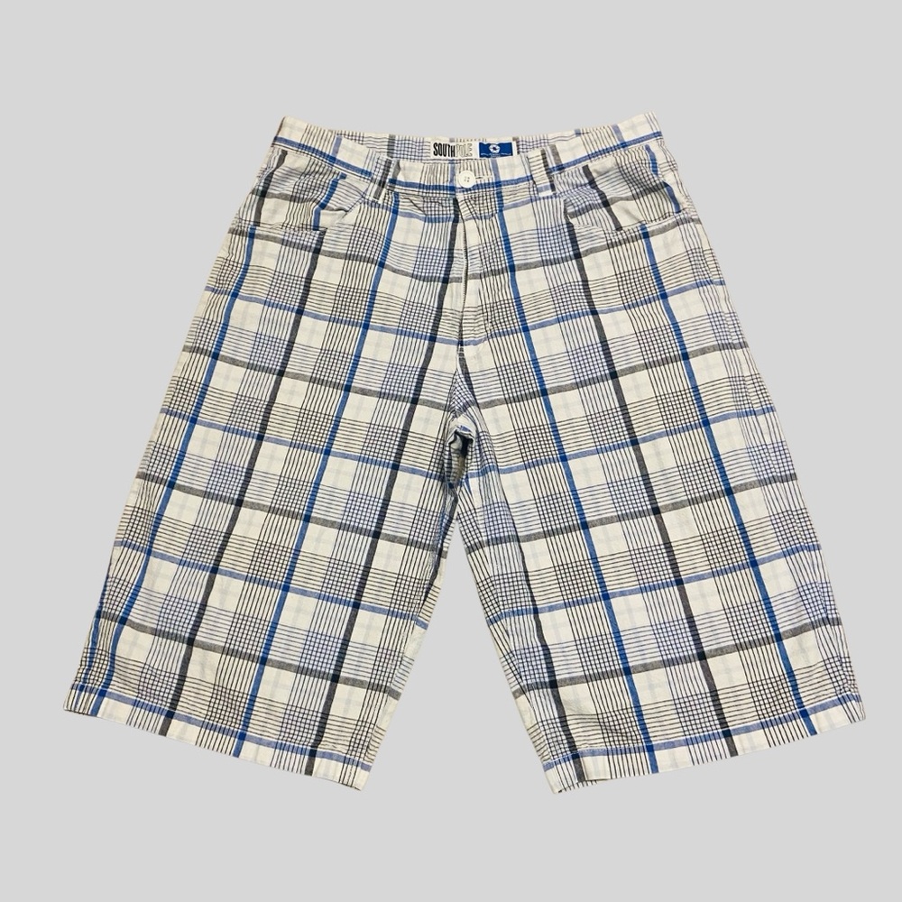 Southpole Y2K Baggy Shorts Plaid Preppy Men’s 36 Skater Streetwear Bermuda Blue